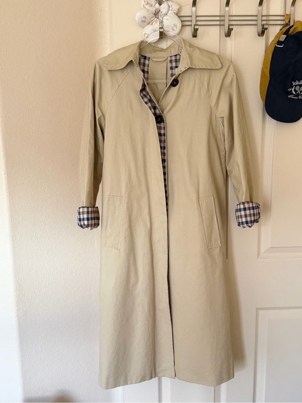 Avec Les Filles Light Beige Trench Coat with Plaid Lining